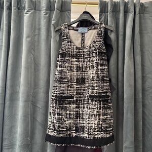 Prada Cotton Linen Black White A-Line Dress BNWT